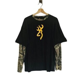 Browning Long Sleeve Shirt Mens XL Hunting camo sleeves black graphic